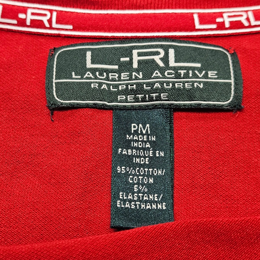 Lauren Ralph Lauren Active Red T-Shirt‎ PM Petite Medium Cotton Sporty Chic L-RL - Picture 4 of 8